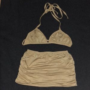 Sexy Gold Bikini w/ Skirt Bottoms